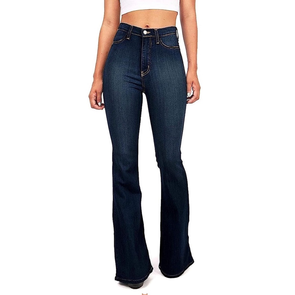 Vibrant Women's Bell Bottom High Waist Fitted Denim Jeans